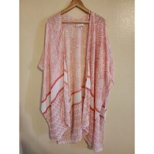 WOVEN HEART Pink and White Semi Sheer Wrap Duster w/ Large Arm Opening- One Size